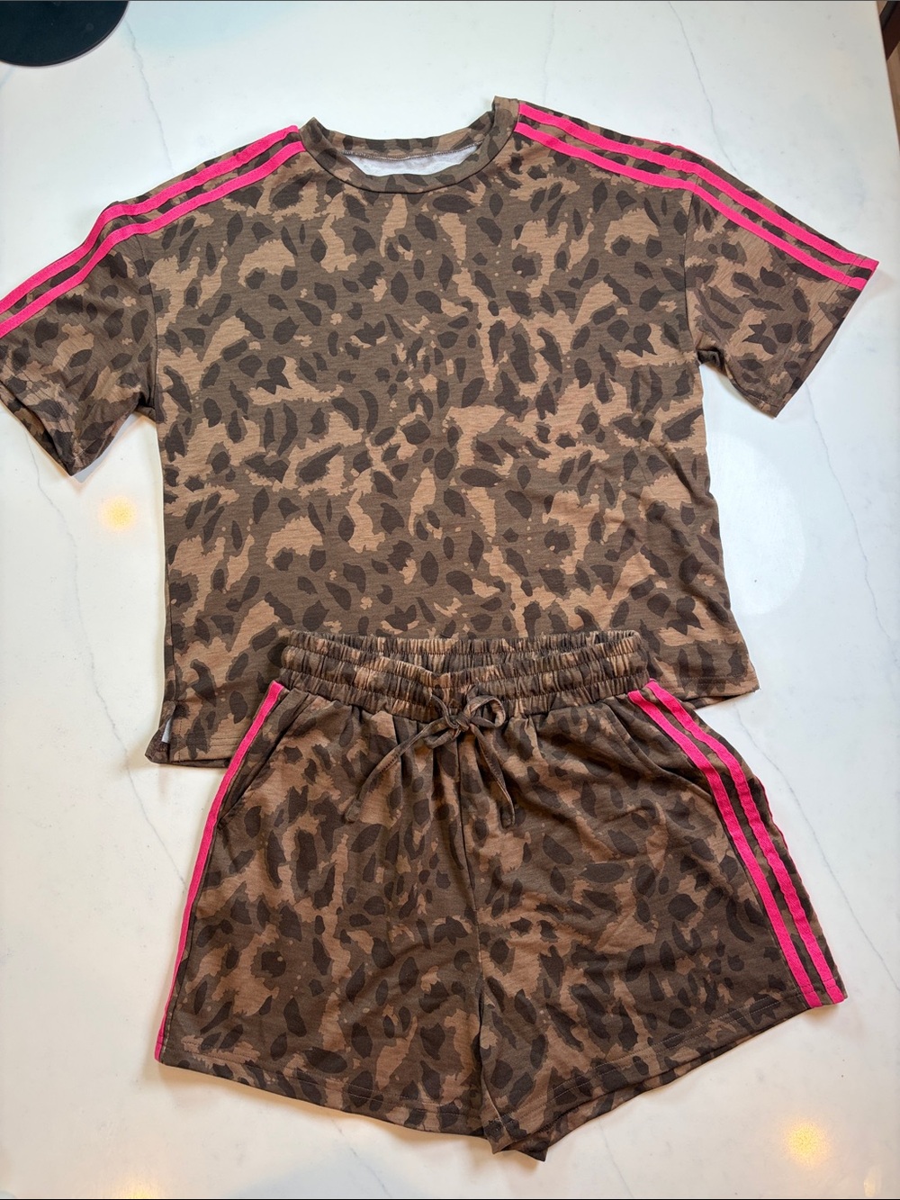 Brown Leopard Print lounge Set with Pink Trim